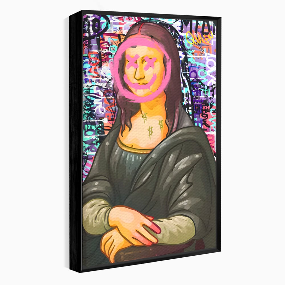 Tablou canvas cu tablou canvas cu mona lisa pop art, in rama de aluminiu negru